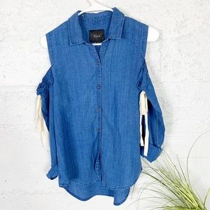 Rails Chambray Cold Shoulder Button Down Shirt